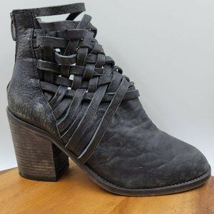 Free People Carrera Black Distressed Leather Block Ankle Boot Women's 38 / 8